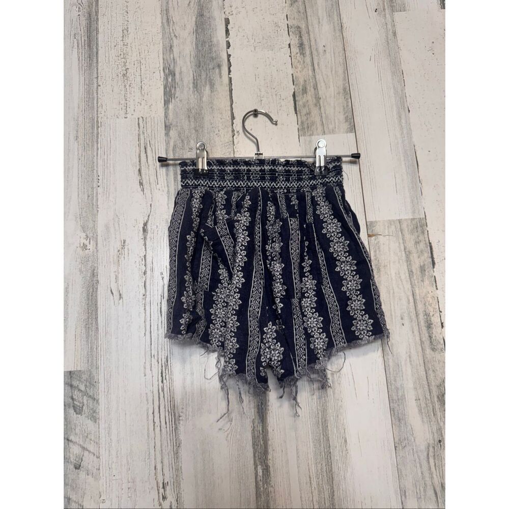 Rewash Navy Blue Paisley Linen Blend Shorts Womens Size Small S Smocked Frayed B
